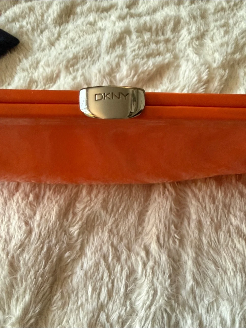 DKNY Orange Patent Convertible Chain Clutch Shoulder Bag Y2K East West Evening